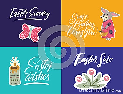 Handdrawn Easter cards with cute illustrations. Vector Illustration