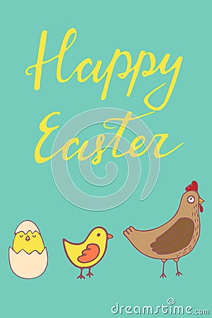 Handdrawn Easter greeting card Vector Illustration