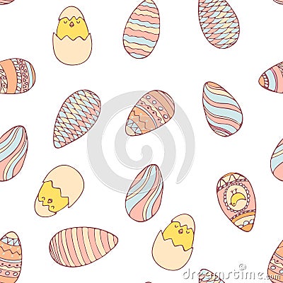 Handdrawn easter seamless pattern with eggs Vector Illustration