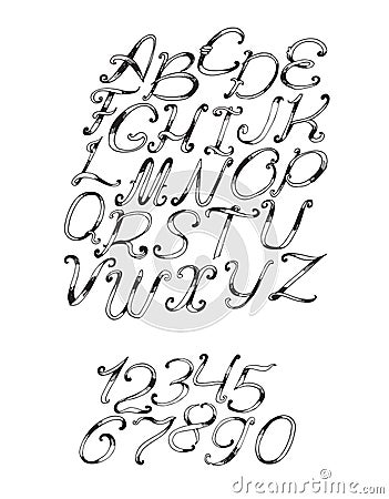 Handdrawn font in black and white, on white background. Stock Photo