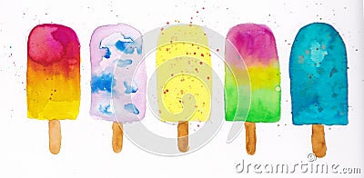 Handdrawn illustration of a set of popsicles Cartoon Illustration