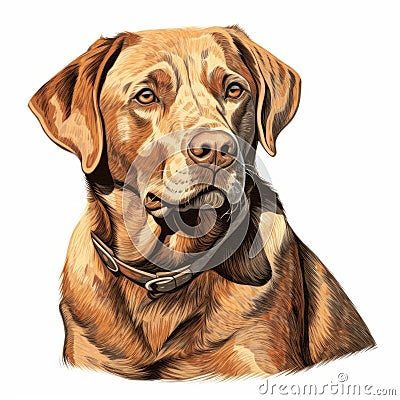 Handdrawn Portrait Of Golden Retriever: Realistic Dog Illustration In Uhd Cartoon Illustration