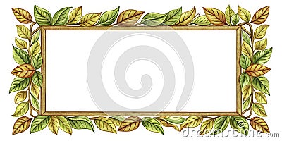 HandDrawn Rectangular Frame with Rounded Corners and Leafy Border A Unique and Elegant Design Element for Artistic Cartoon Illustration