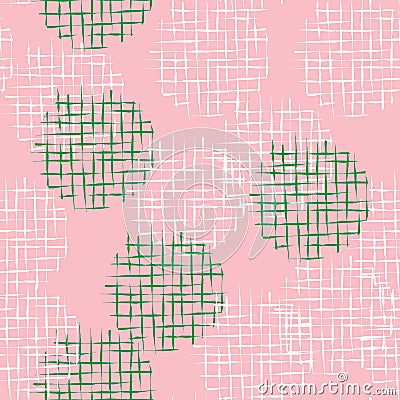 Handdrawn scribble grid textured circles seamless pattern Vector Illustration