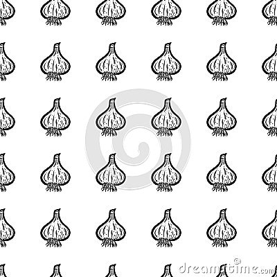 Handdrawn seamless pattern garlic doodle icon. Hand drawn black sketch. Sign symbol. Decoration element. White background. Vector Illustration