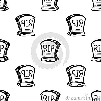 Handdrawn seamless pattern grave doodle icon. Hand drawn black sketch. Sign cartoon symbol. Decoration element. White background. Vector Illustration