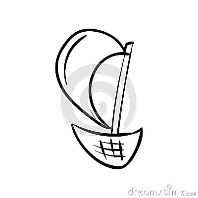 Handdrawn ship doodle icon. Hand drawn black sketch. Sign symbol. Decoration element. White background. Isolated. Flat design. Vector Illustration