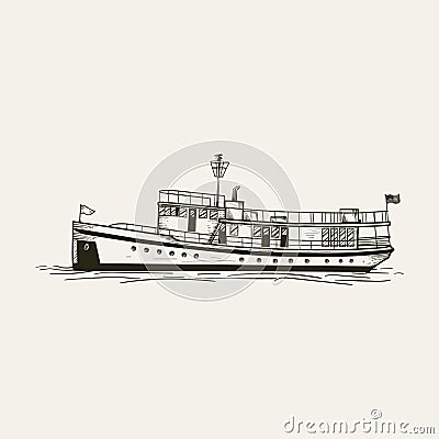 Handdrawn ship line art vector Cartoon Illustration