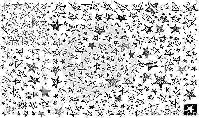 Handdrawn star sketch collection, doodle stars shapes Vector Illustration