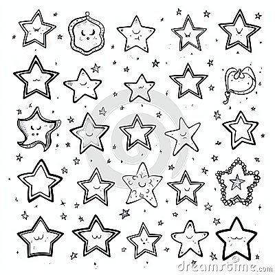 Handdrawn star sketch collection, hand drawn pentagram icons isolated, doodle stars shapes Cartoon Illustration
