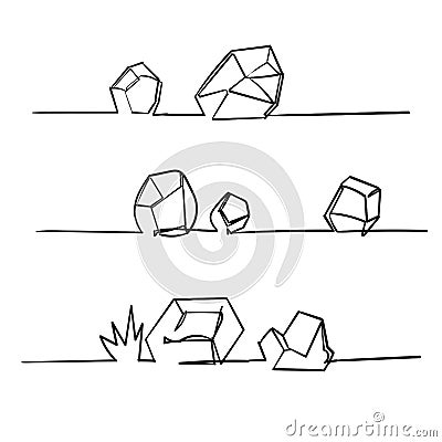 Handdrawn stone rock with single line art style vector Vector Illustration