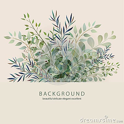 Handdrawn Vector Watercolour style, nature illustration. Background with leaves and branches Vector Illustration