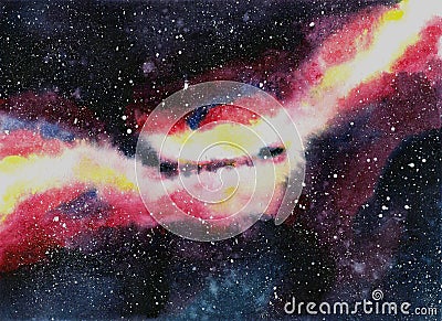 Handdrawn watercolor galaxy, stars in the night space. Beautiful Milky Way Stock Photo