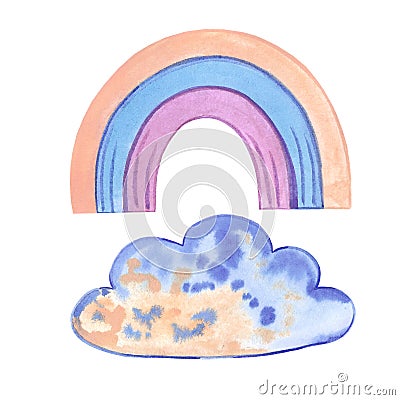 Handdrawn watercolor rainbow and cloud set of elements for children's textile. Scrapbook design, typography poster Stock Photo