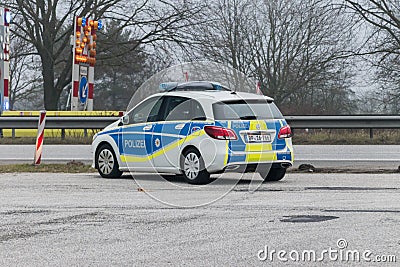 German police car standing on the German-Danish border Editorial Stock Photo