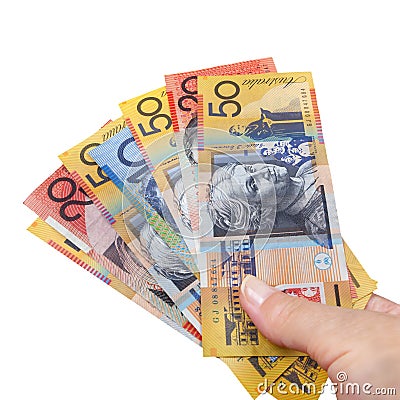 Handful of Australian Money Isolated Stock Photo