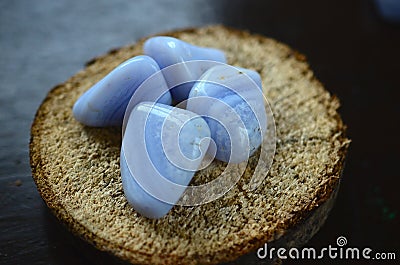 Blue Lace Agate Tumbled Stone great for dealing with stress and emotions Tumbled Blue Lace Agate Comfort and Nurturing healing rei Stock Photo