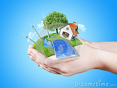 Handful concept for eco friendly countryside life Stock Photo