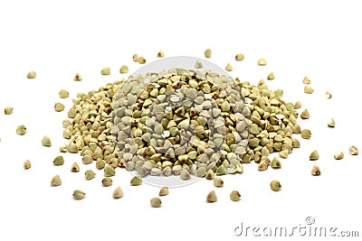 Handful of green grains of buckwheat Stock Photo