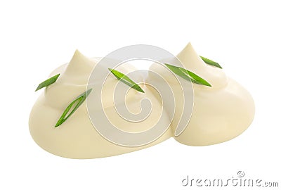 Handful of mayonnaise with onion isolated on white Stock Photo