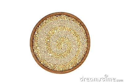 A handful of oat bran in a wooden dishes Stock Photo