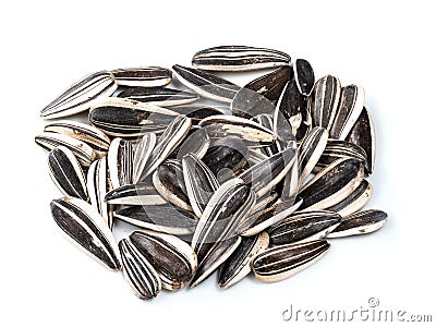 Handful of whole sunflower seeds closeup on white Stock Photo