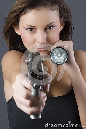 Handgun girl Stock Photo