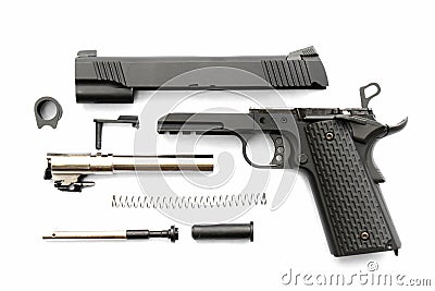 Handgun, seperate disassembled. Stock Photo