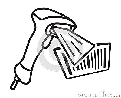 Handheld barcode scanner with bar code line art icon for apps or websites Vector Illustration