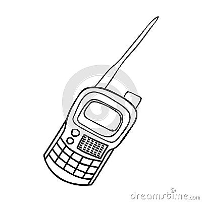 Handheld transceiver icon in outline style isolated on white background. Vector Illustration