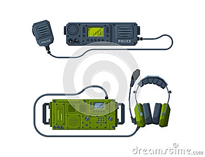 Handheld Transceiver or Walkie-talkie as Portable Radio Device with Antenna Vector Set Vector Illustration