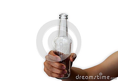 Handholding blank bottled water on the palm isolated on a white background. Save the water concept. Object with clipping path. Stock Photo