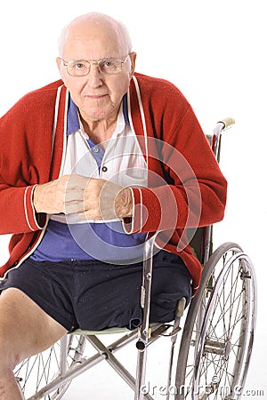 Handicap man in wheelchair isolated on white Stock Photo