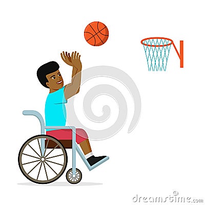 Handicapped African American basketball player in wheelchair throwing a ball Vector Illustration