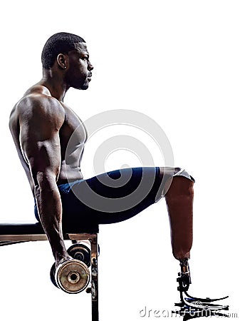 handicapped body builders building weights man with legs prosthesis silhouette Stock Photo