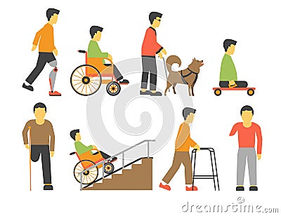 Handicapped people with disability limited physical opportunities vector icons Vector Illustration