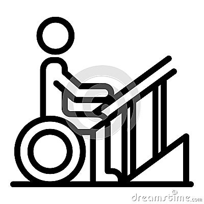 Handicapped wheelchair at stairs icon, outline style Vector Illustration