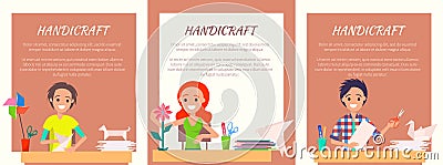 Handicraft Banners with People Making Origami Set Vector Illustration