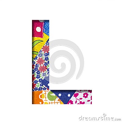 Handicraft or creative font. The letter L cut out of paper on the background of the texture of pieces of colored fabrics for home Stock Photo