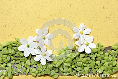Handicraft flowers on a card Stock Photo