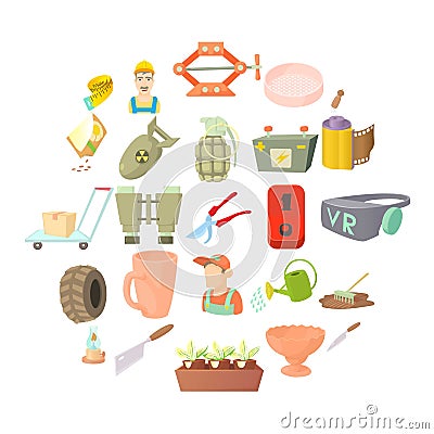 Handicraft icons set, cartoon style Vector Illustration