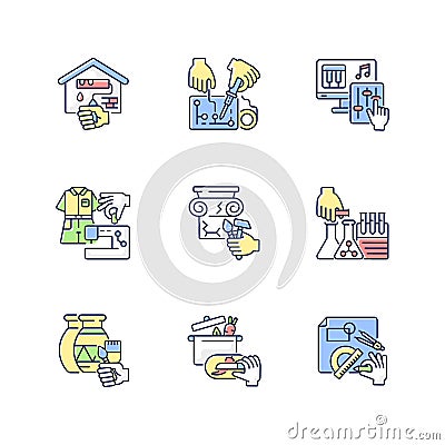 Handicraft RGB color icons set Vector Illustration