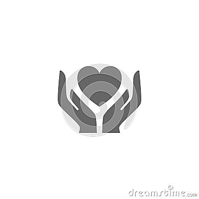 Handle with care, handle with love vector symbol. Handful holding heart vector icon. Vector Illustration
