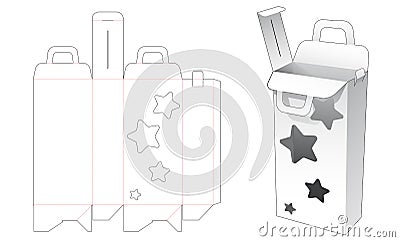 Handle tall packaging with stars shaped die cut template Vector Illustration