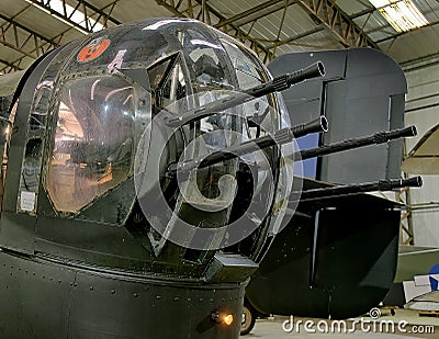 Yorkshire Air Museum. York, UK 0Rear fur gun turret. halifax bomber. Editorial Stock Photo