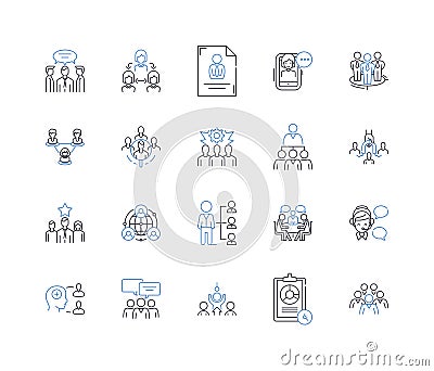 Handling coworkers line icons collection. Communication, Cooperation, Collaboration, Empathy, Respect, Understanding Vector Illustration