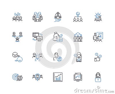 Handling line icons collection. Manage, Control, Grip, Hold, Tackle, Deal, Navigate vector and linear illustration Vector Illustration
