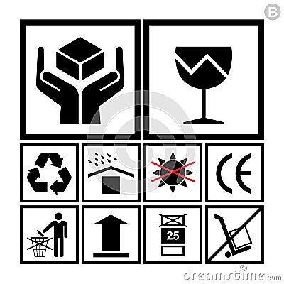 Handling & packing icon set including fragile, recycle etc. Stock Photo