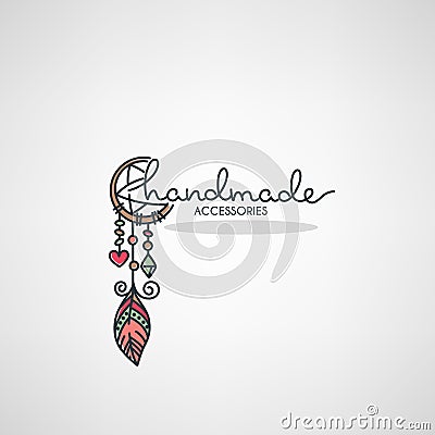Handmade Accessories, hand drawn doodle logo, label, emblem for Vector Illustration