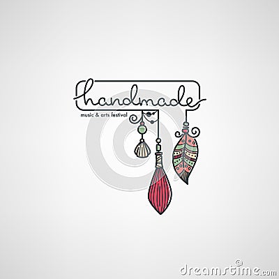 Handmade Art Festival, hand drawn doodle logo, label, emblem Vector Illustration